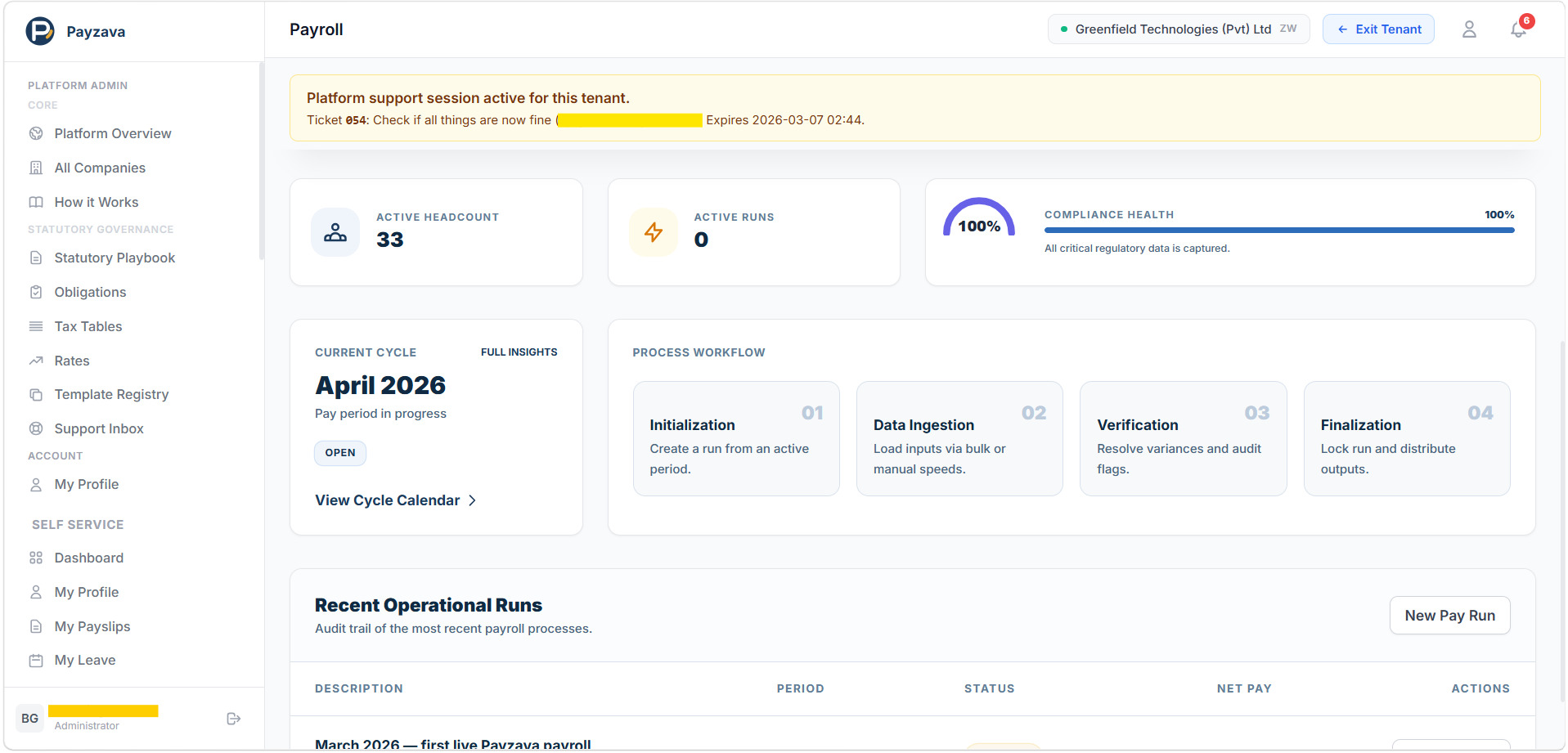 Payroll run workspace with approval controls