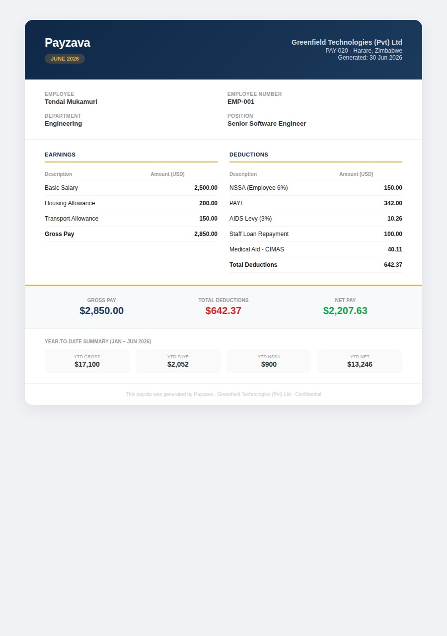 Digital payslip preview